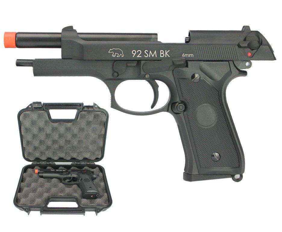 Pistola de Airsoft GBB gás Green Gás M92 A1 Slide Metal Blowback 6mm + Case - QGK