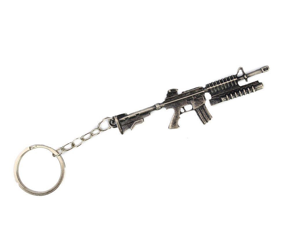 Chaveiro Metal Rifle M16 Prata Envelhecido