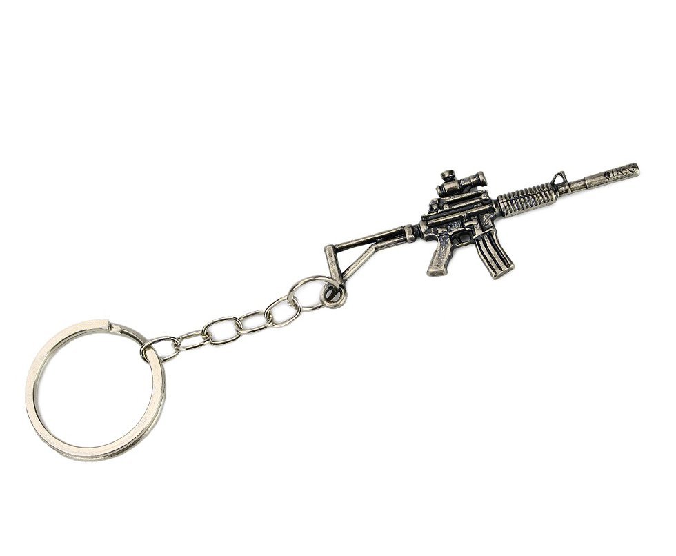 Chaveiro Rifle M4 Metal Prata Envelhecido