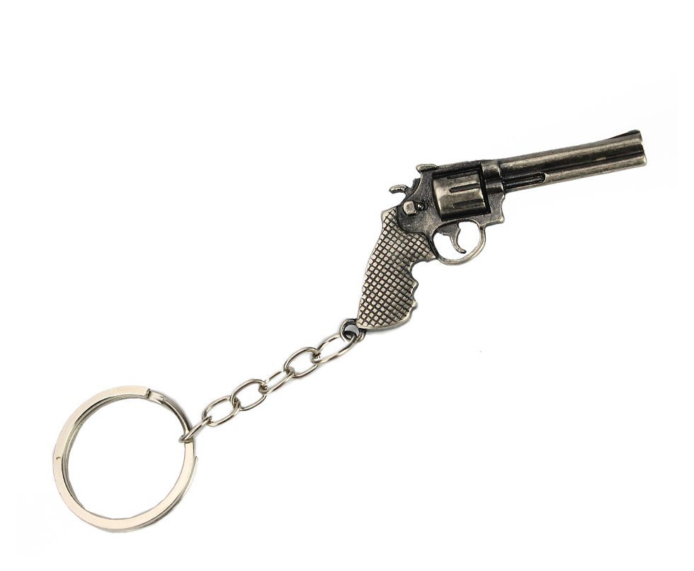 Chaveiro Metal Prata Envelhecido Revolver