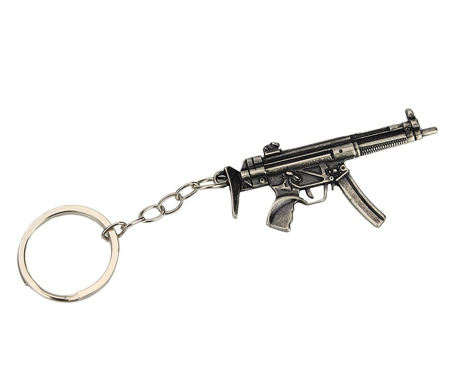 Chaveiro Metal Prata Envelhecido Rifle MP5
