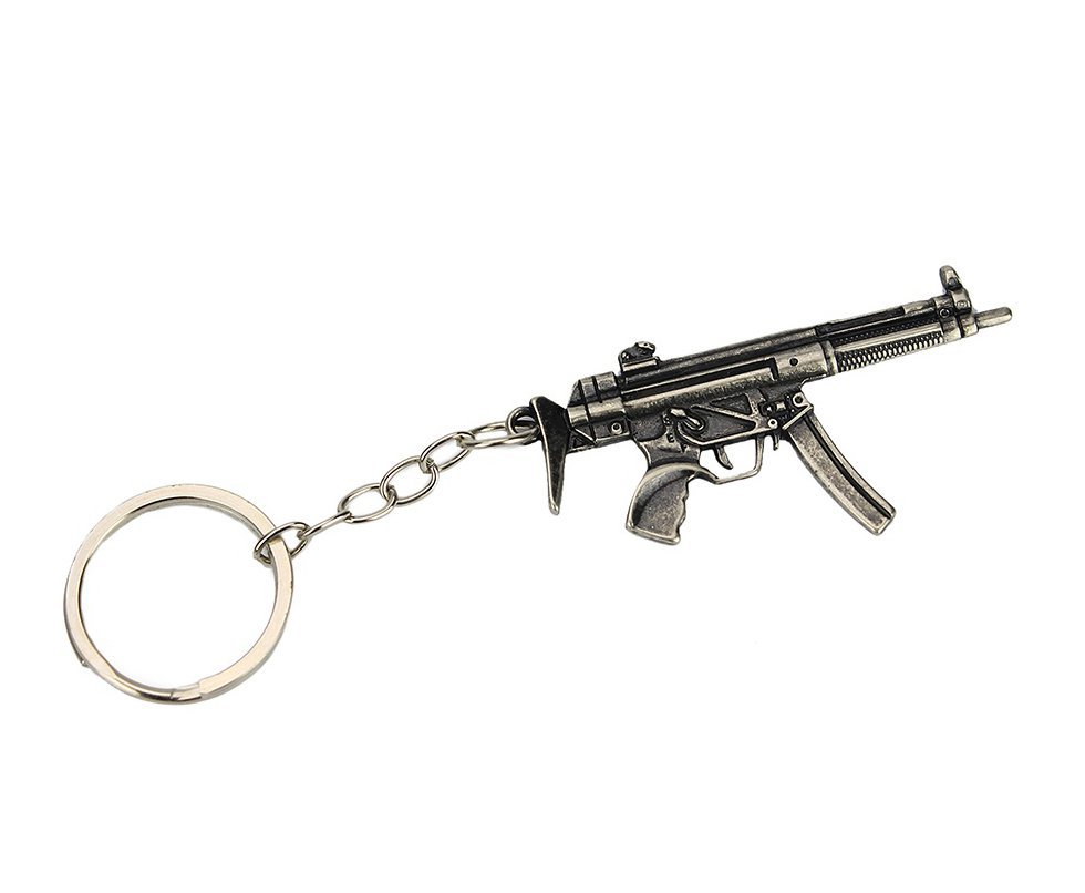 Chaveiro Metal Prata Envelhecido Rifle MP5