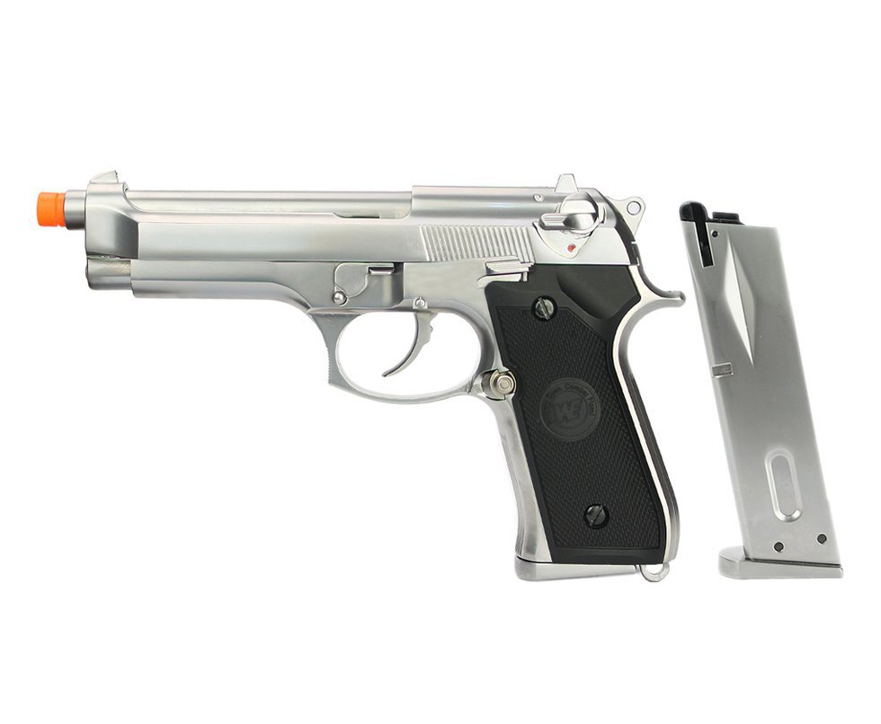 Pistola de Airsoft WE Gás GBB M92 Full Metal Blowback Cromada 6mm