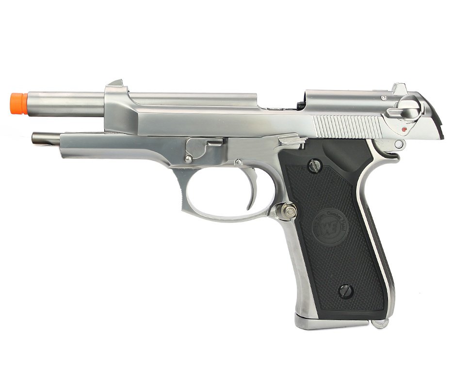 Pistola de Airsoft WE Gás GBB M92 Full Metal Blowback Cromada 6mm