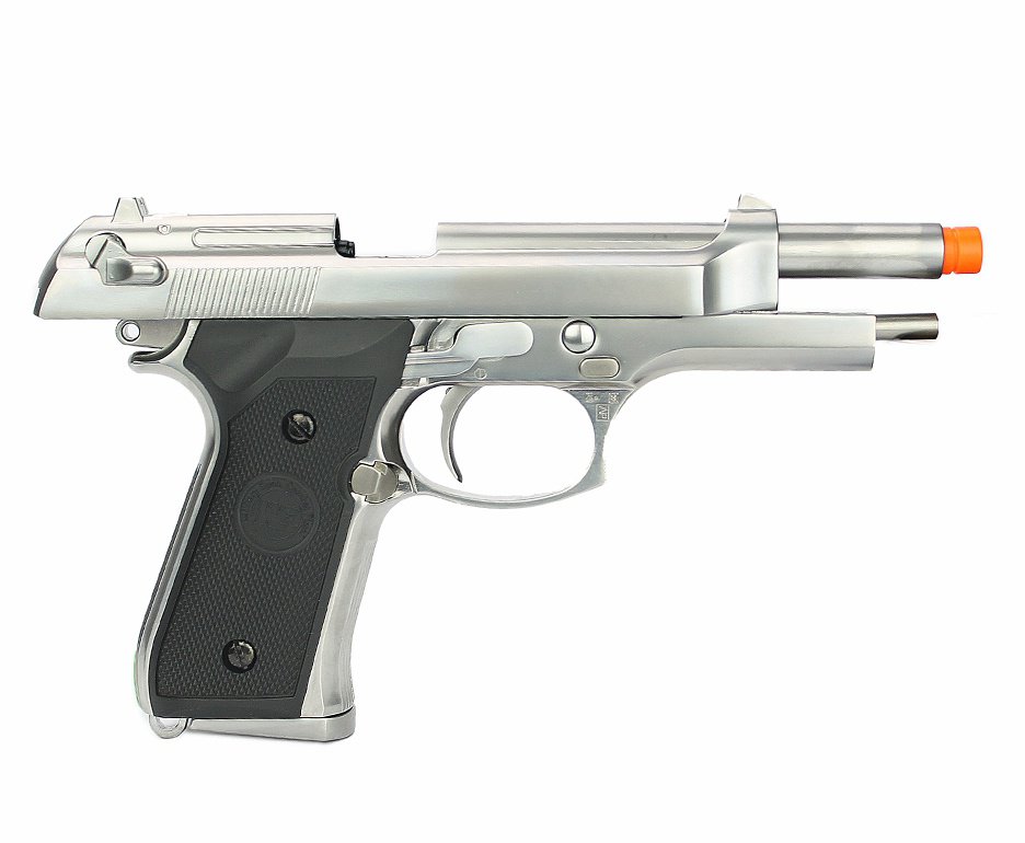 Pistola de Airsoft WE Gás GBB M92 Full Metal Blowback Cromada 6mm