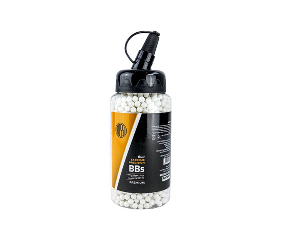 Esfera Munição para Airsoft BBs 0.12 Rossi Pote com 2000 Unidades