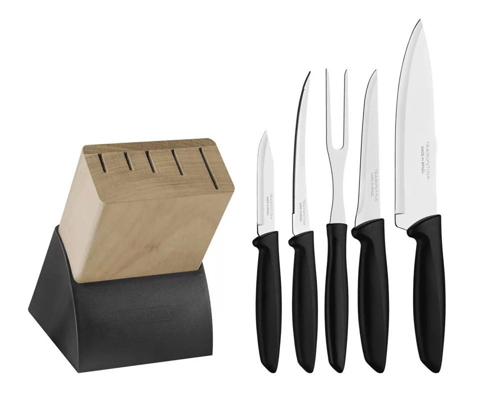 Jogo de Faca 6 Peças Plenus Preto - Sortidos C/ Laminas de Aço Inox e Cabo de Polipropileno - Tramontina
