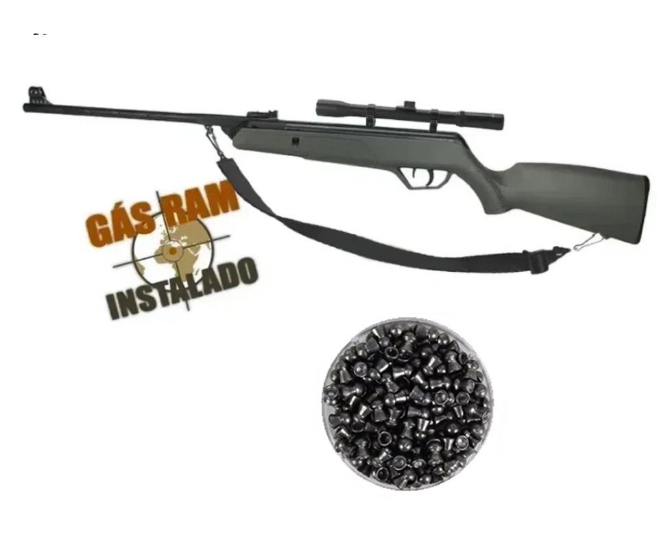 Carabina de Pressão CBC AG11 Nitro 5.5mm Gas Ram instalado + Luneta + Bandoleira + Chumbinho + Porta chumbinho