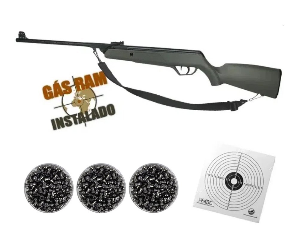 Carabina de Pressão CBC AG11 Nitro 5.5mm Gas Ram instalado + 03 Lt Chumbinho + Alvo + Bandoleira