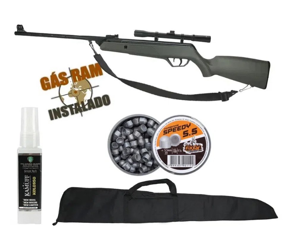 Carabina de Pressão CBC AG11 Nitro 5.5mm Gas Ram instalado + Luneta + Kitpro