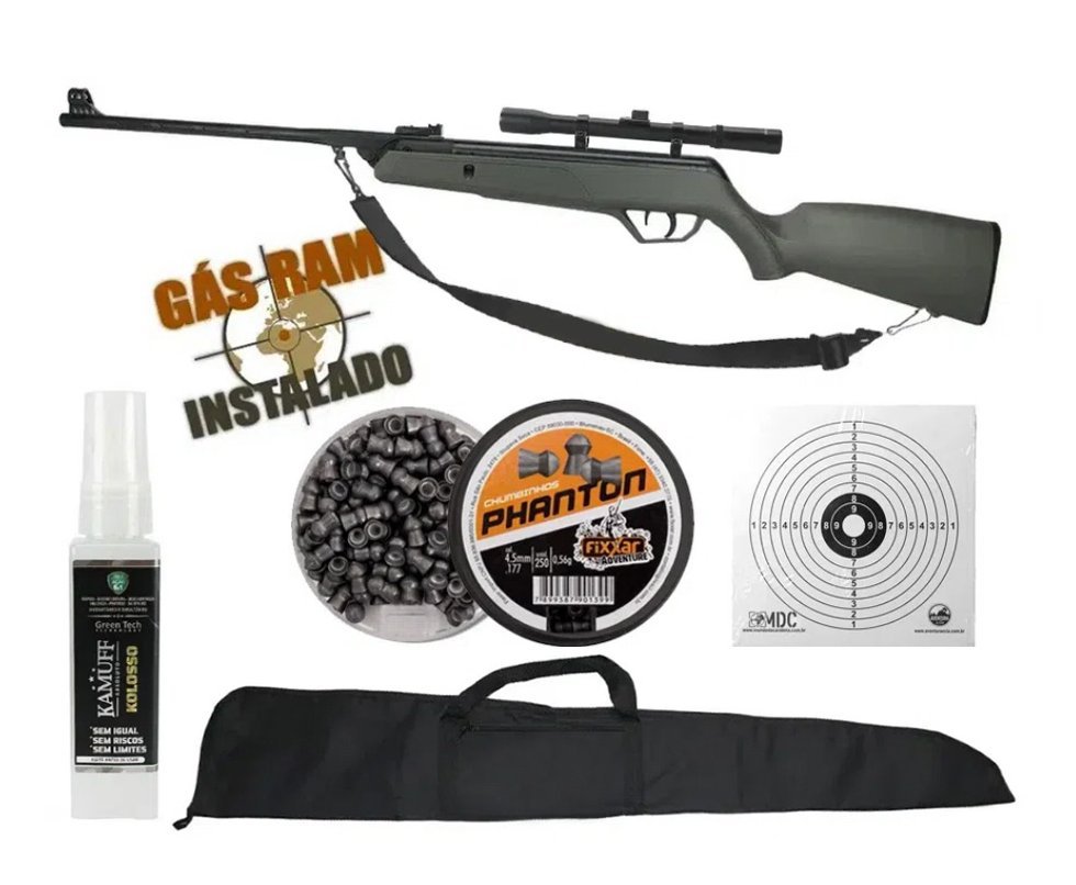 Carabina de Pressão CBC AG11 Nitro Match 4.5mm GR instalado + Luneta + Capa + Chumbinho + Alvo