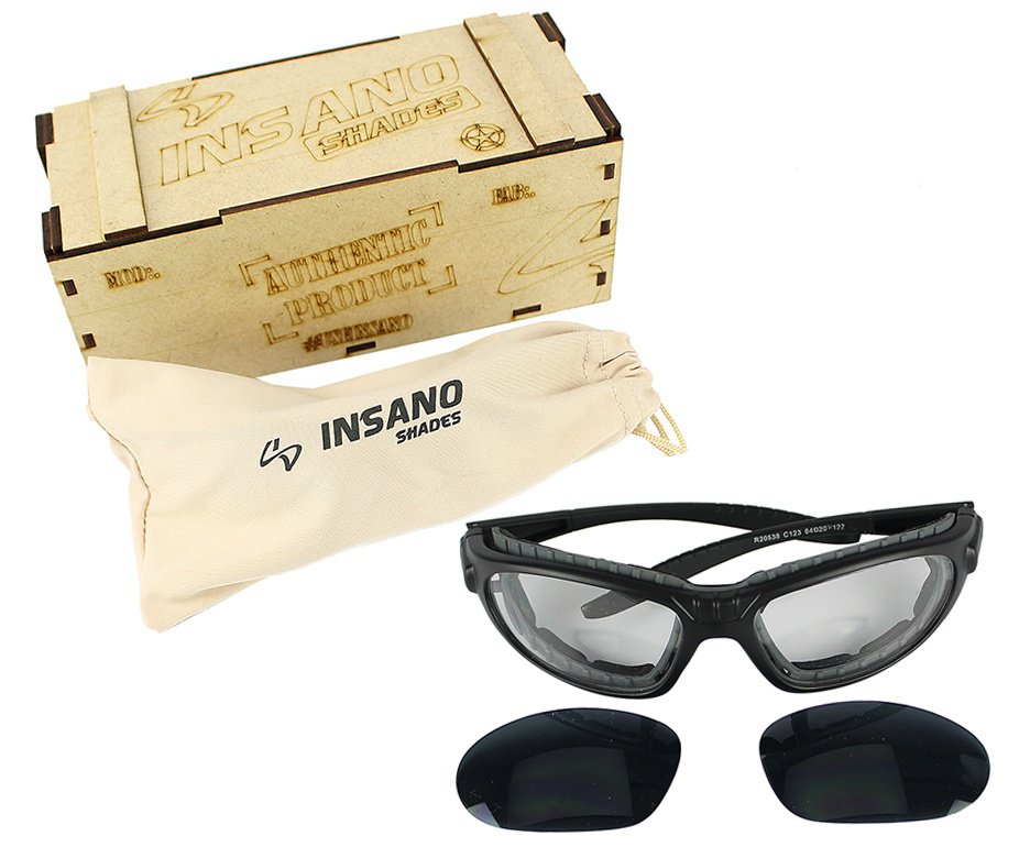 Óculos Balistico com Armação Preto Fosco + 2 lestes Preta/Transparente -  Insano Shades