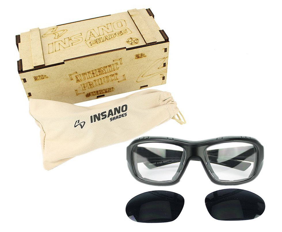 Óculos Balistico com Armação Preto Fosco 2 Lente Preta/Transparente -  Insano Shades