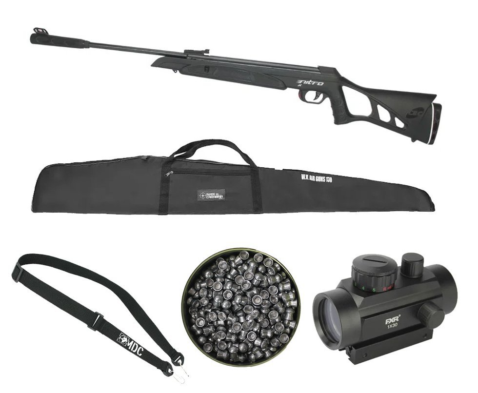 Carabina de Pressão CBC Nitro-X 1000 6.35mm Oxidada + Red Dot + Chumbo + Capa