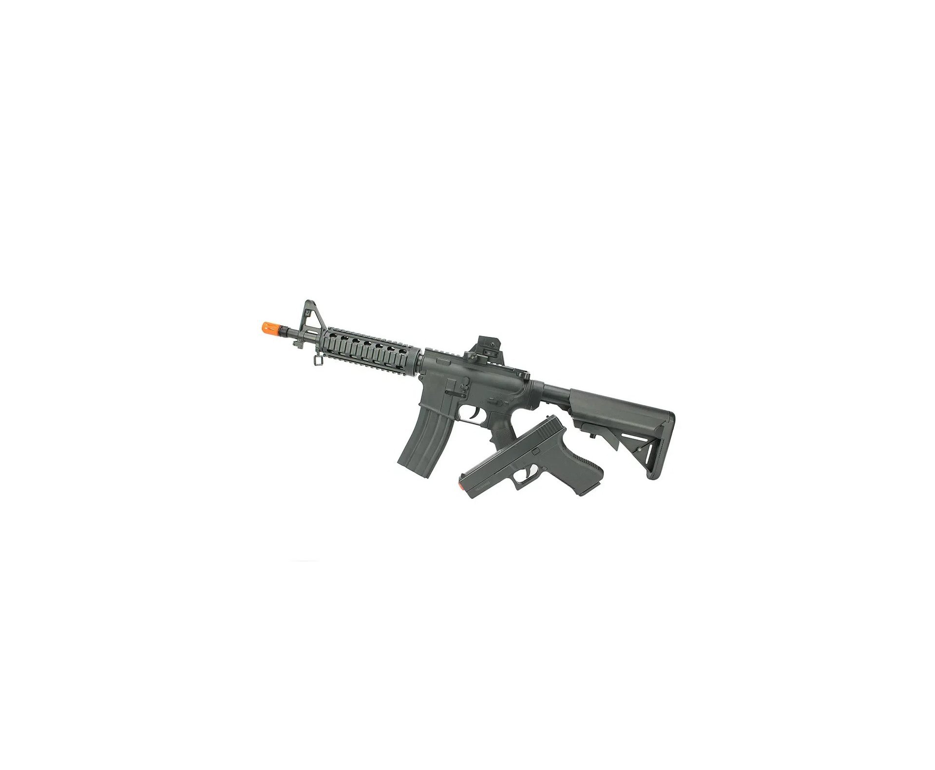 Kit Rifle M4 E Pistola V307 De Airsoft Vigor Vg Spring Rossi 6mm + Munição BBs
