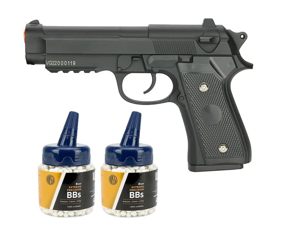 Pistola de Airsoft PT92 V22 Full Metal Spring 6mm - Vigor + 2000bbs