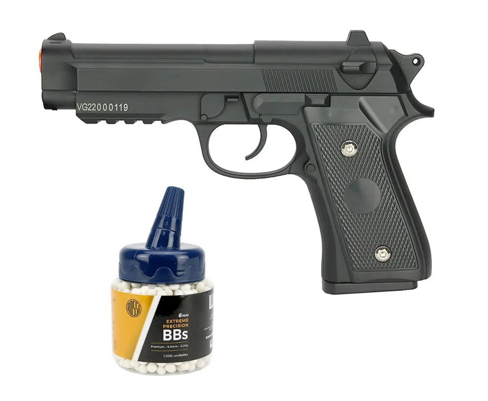 Pistola de Airsoft PT92 V22 Full Metal Spring 6mm - Vigor + 1000 Esferas BBs