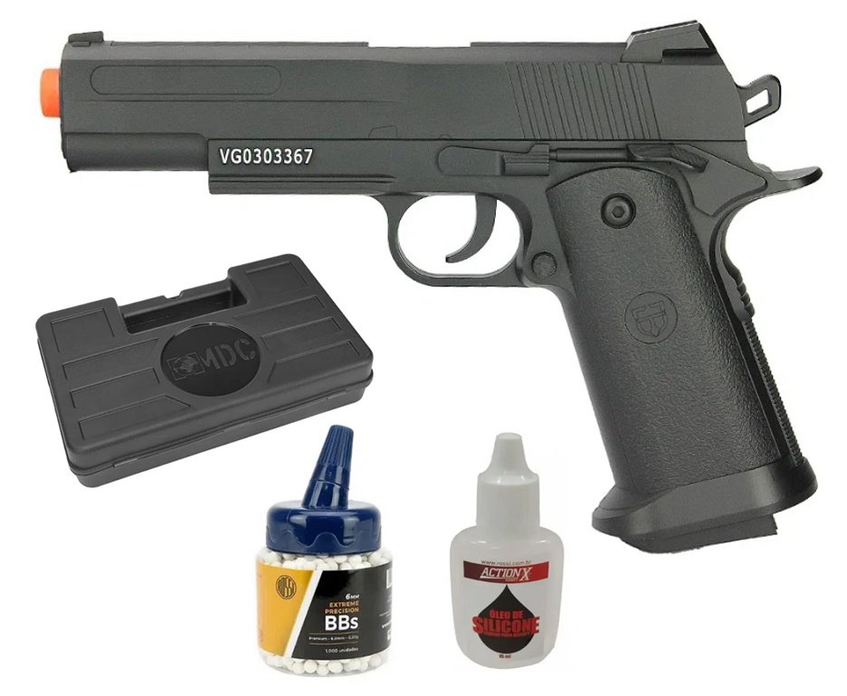 Pistola De Airsoft Vigor Spring Vg 1911 V18 Full Metal 6mm + Case + Bbs