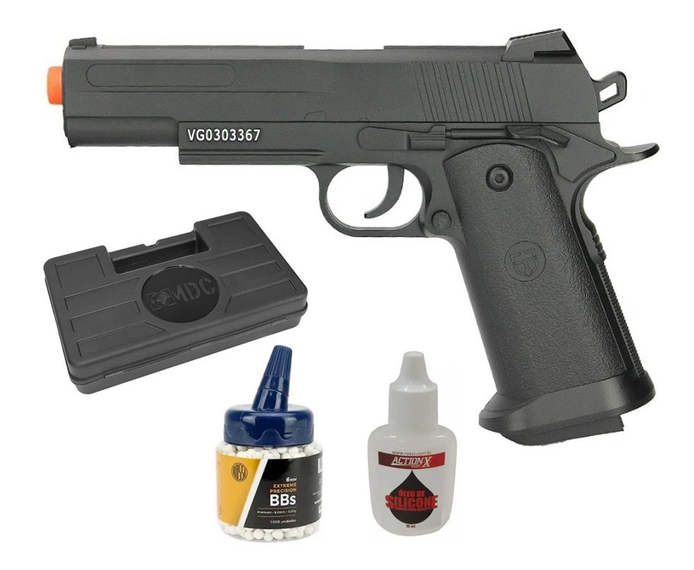 Pistola De Airsoft Vigor Spring Vg 1911 V18 Full Metal 6mm + Case + Bbs