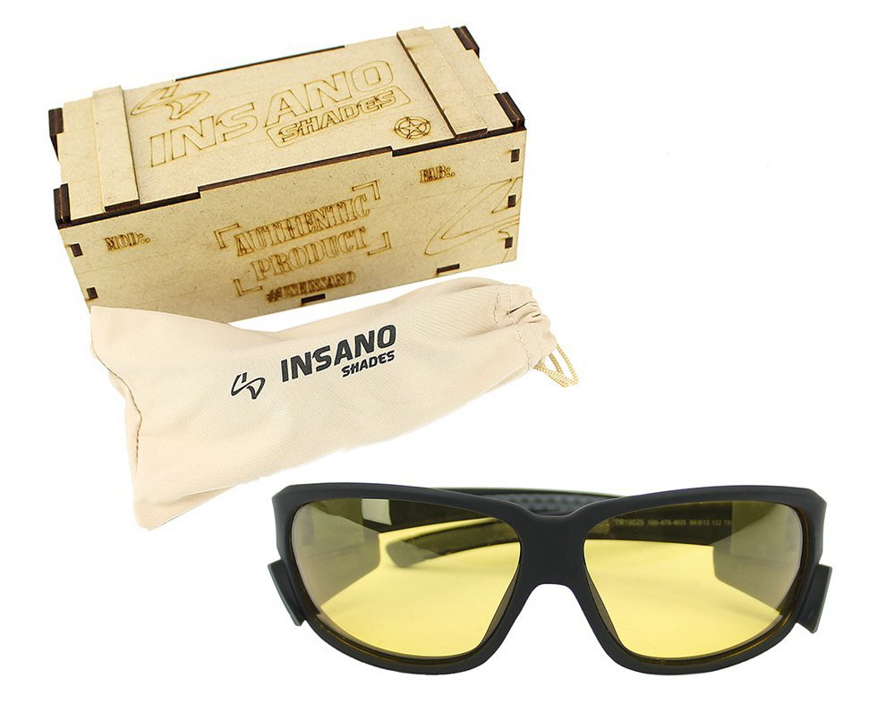 Óculos Balístico com Armação Preto Fosco - Lente Amarela 20543-C100- Insano Shades