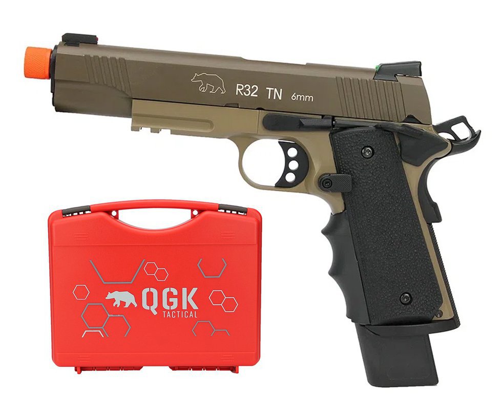 Pistola de Airsoft Green Gás GBB R32 1911 GEN2 Tan Sandstorm Full Metal 6mm GBB QGK Army Armament