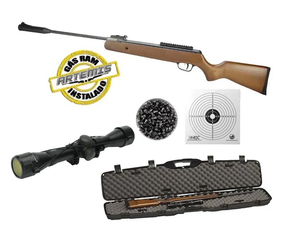 Carabina De Pressão Black Hawk Wood Edition Gas Ram 70kg 5.5mm Artemis + Luneta 4x32 + Case + Itens