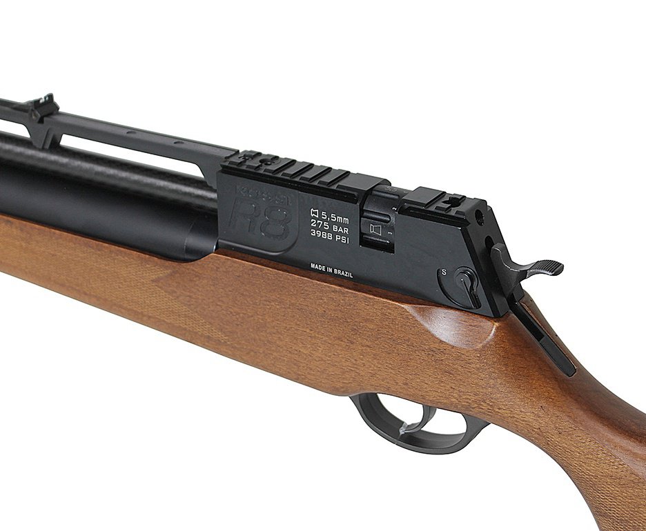 Carabina De Pressão Pcp Rossi R8 G3 Madeira Alto Fluxo STD 5,5mm 8 Tiros 350 M/S + Supressor + Bomba + Luneta + Capa