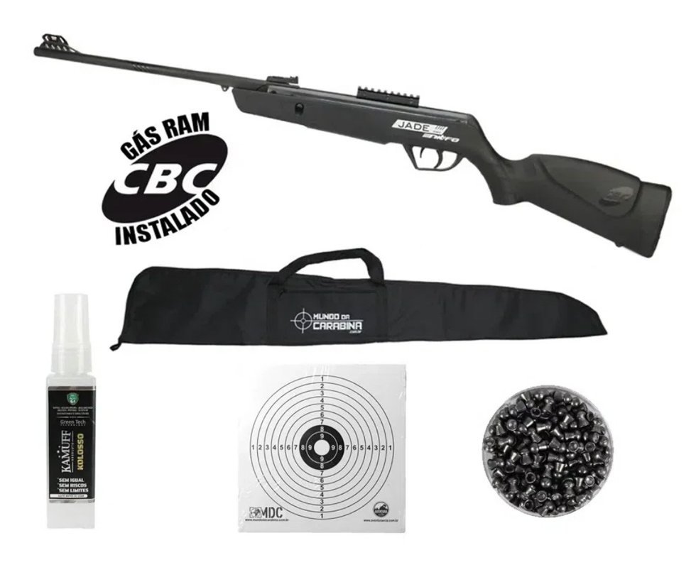 Carabina De Pressão Cbc Jade Mais Nitro Preta Cal 4,5mm + Capa + Luneta + Acessorios