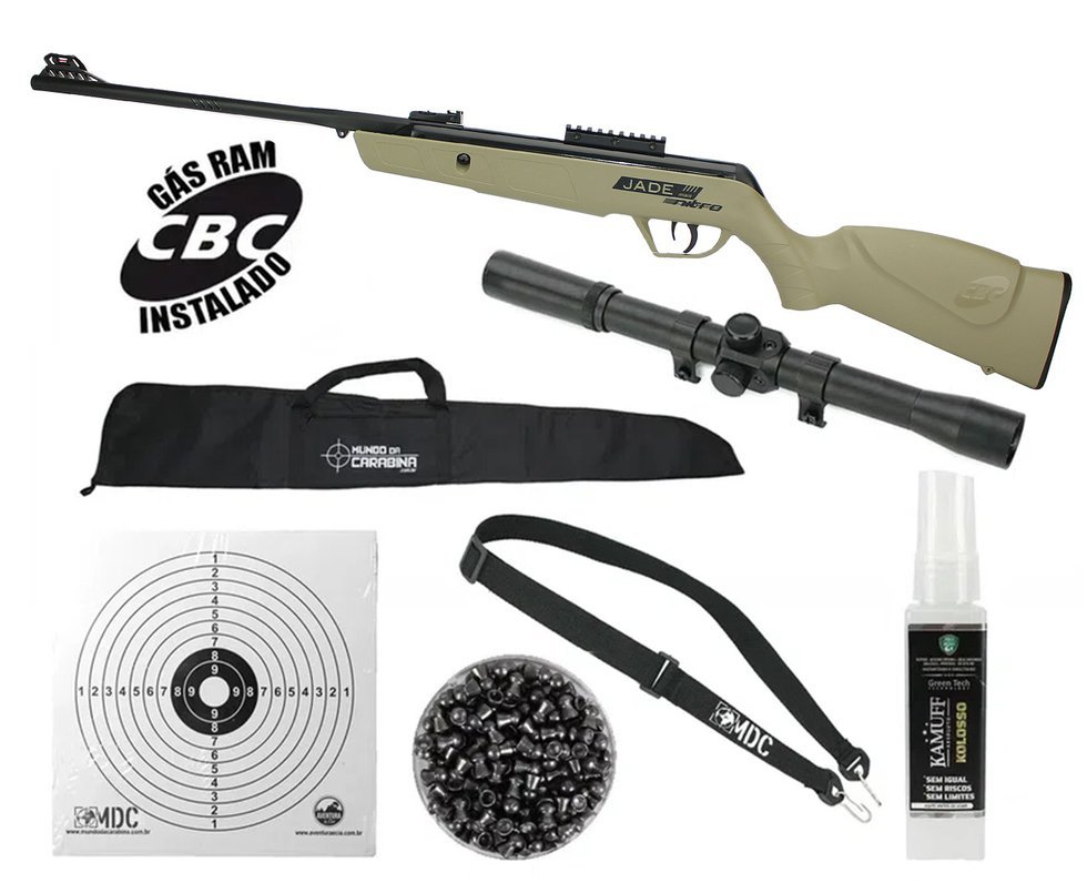 Carabina De Pressão Cbc Jade Mais Nitro Tan Cal 4,5mm + capa + luneta + acessorios