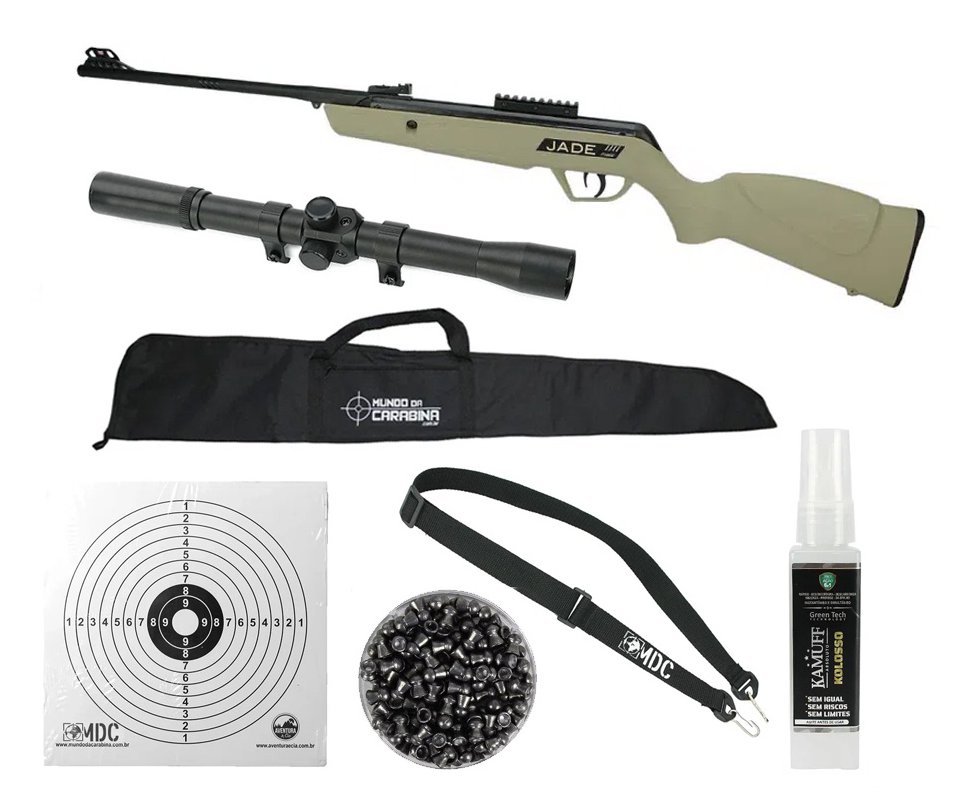 Carabina De Pressão Cbc Jade Mais Oxidada Tan 4,5mm + Capa + Luneta + Acessorios