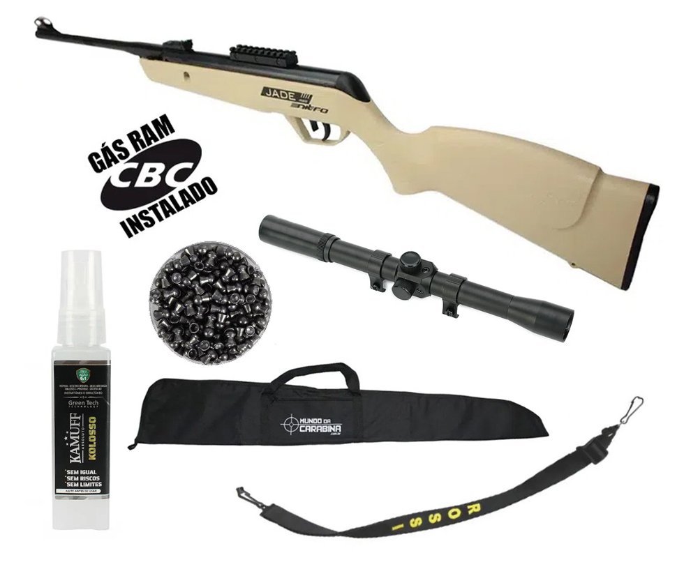 Carabina De Pressão Cbc Jade Mais Nitro Desert 4,5mm + Capa + Luneta + Kit