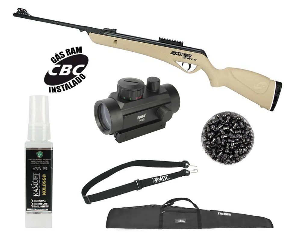 Carabina De Pressão Cbc Jade Pro Nitro Desert 4,5mm + Capa + Red Dot + Kit