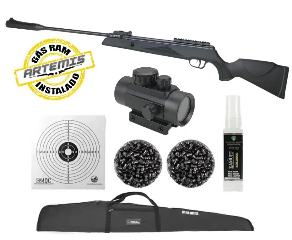 Carabina De Pressão Black Hawk Gas Ram 70kg 5.5mm Artemis + Red Dot + Capa + Kit