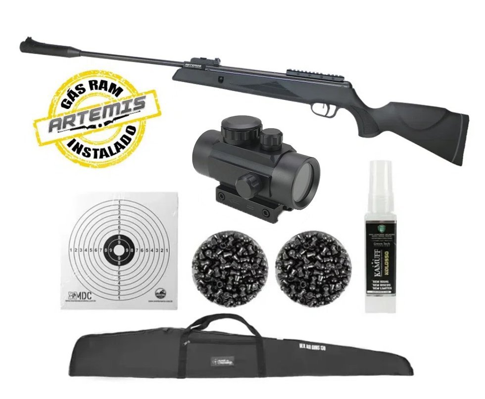 Carabina De Pressão Black Hawk Gas Ram 70kg 5.5mm Artemis + Red Dot + Capa + Kit