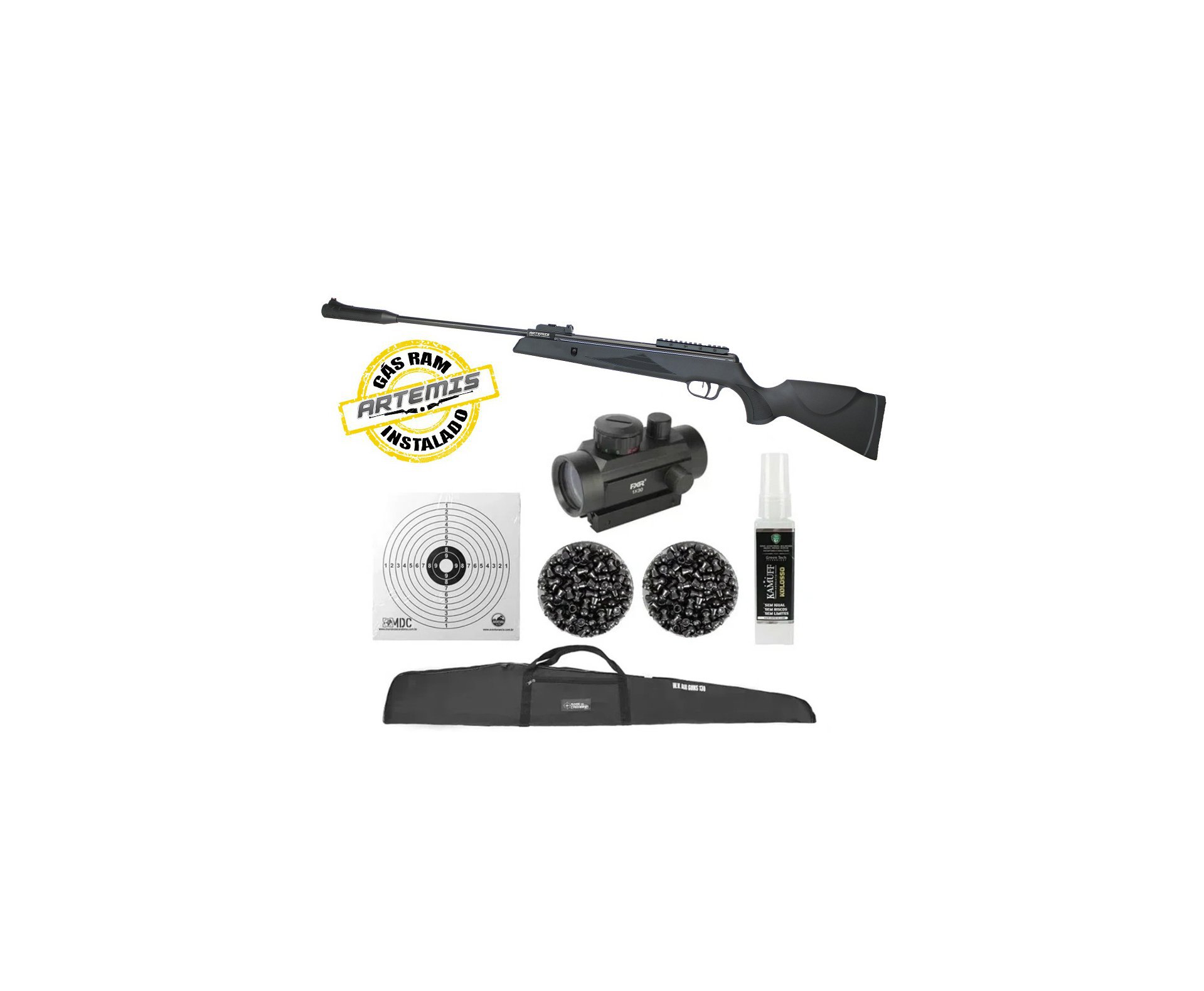 Carabina De Pressão Black Hawk Gas Ram 70kg 5.5mm Artemis + Red Dot + Capa + Kit