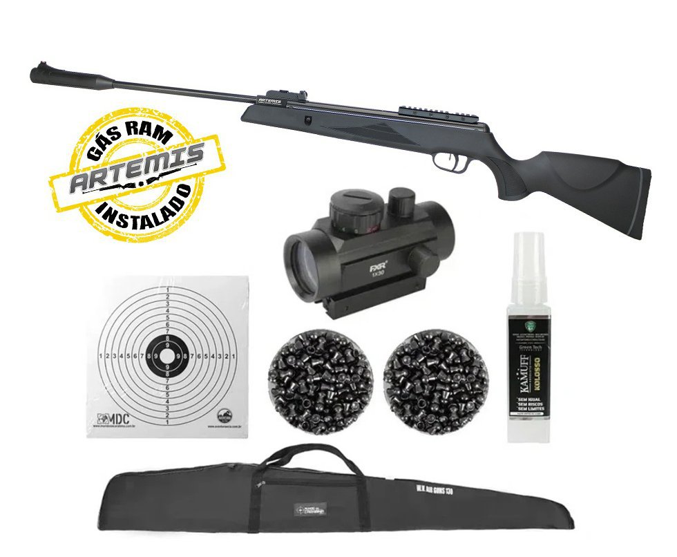 Carabina De Pressão Black Hawk Gas Ram 70kg 5.5mm Artemis + Red Dot + Capa + Kit