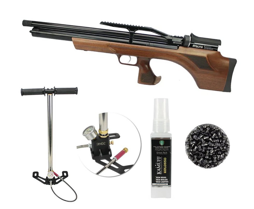 Carabina de Pressão PCP Aselkon MX7 Bullpup Wood Regulated 12 Tiros5.5mm + Bomba + Chumbinho