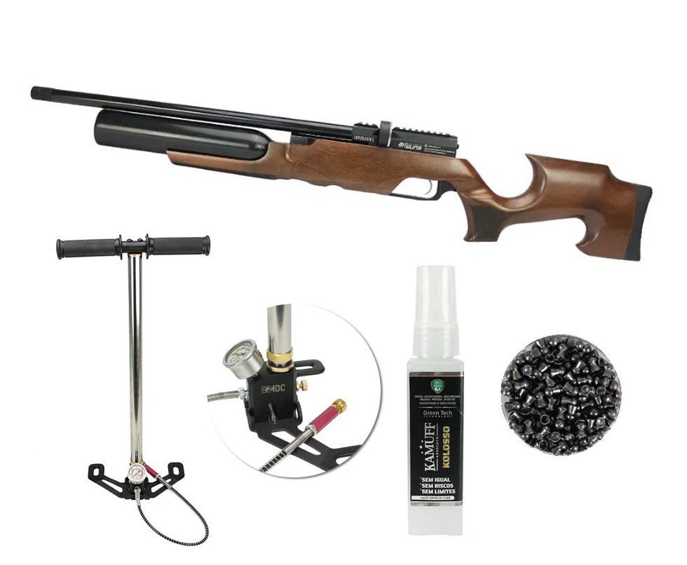 Carabina de Pressão PCP Aselkon MX6 Matte Black Wood Regulated 12 Tiros 5.5mm + Bomba + Chumbinho