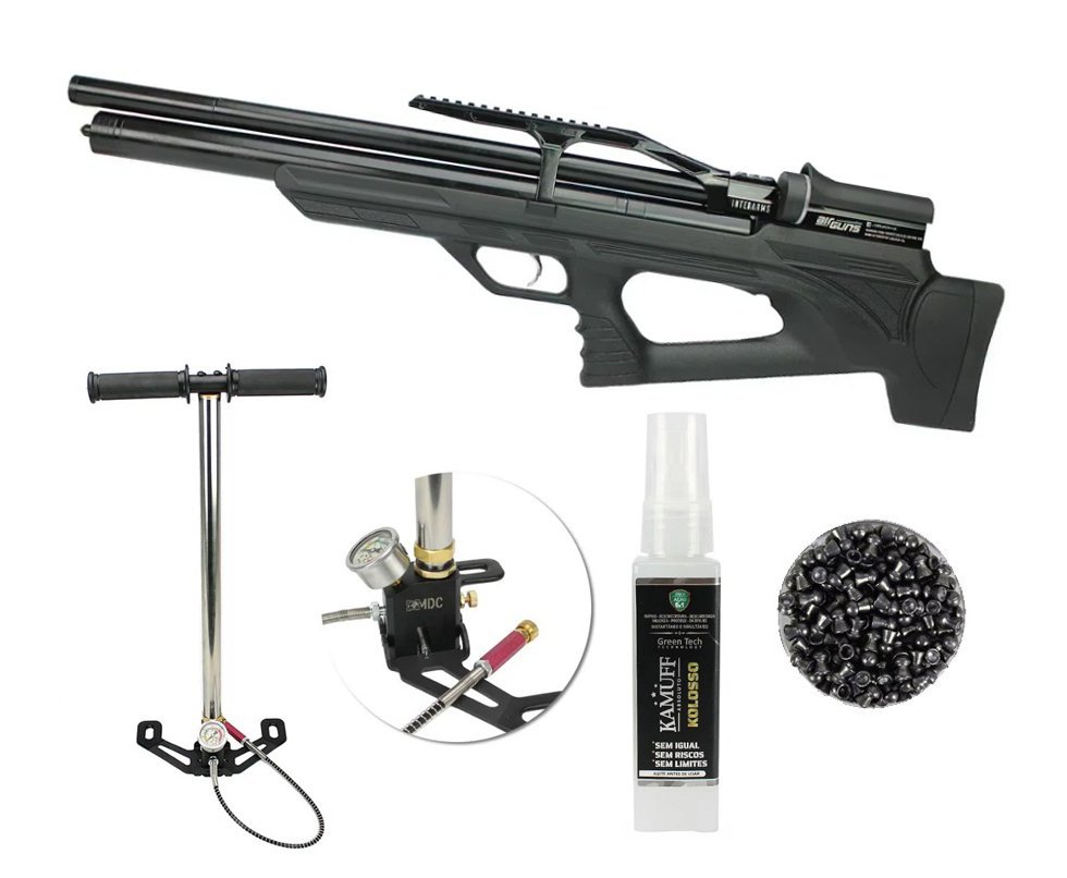 Carabina de Pressão PCP Aselkon MX10-S BullPup Syntethic Black Regulated 12 Tiros 5.5mm Aselkon + Bomba + Chumbinho