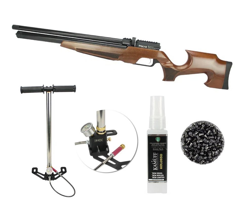 Carabina de Pressão PCP MX9 Sniper Wood Regulated 12 Tiros 5.5mm Aselkon + Bomba + Chumbinho