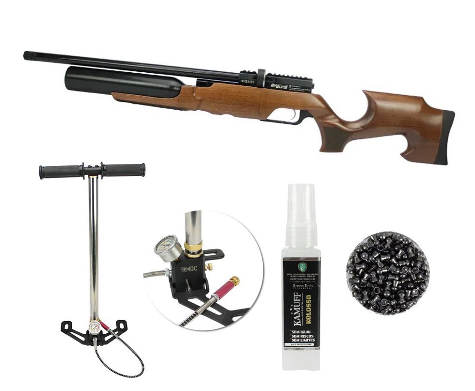 Carabina de Pressão PCP MX6 Matte Black Wood Regulated 10 Tiros 6.35mm Aselkon + Bomba + Chumbinho