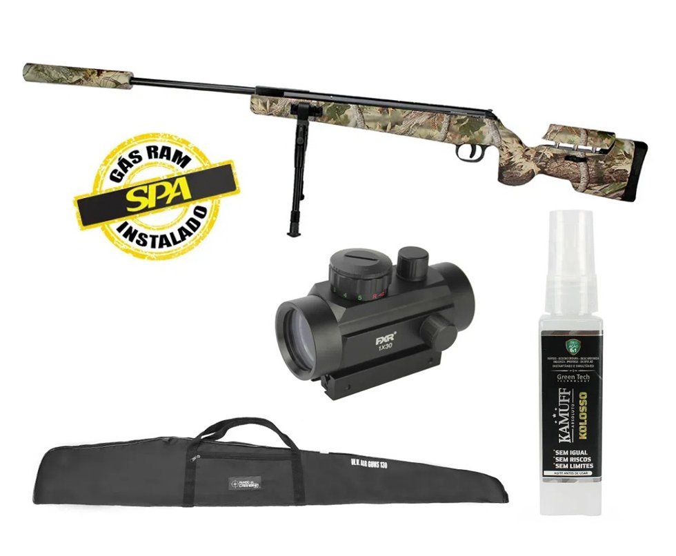 Carabina De Pressão Eagle Camo 1250 Sniper Gas Ram 70kg 5.5mm SPA + Red DOT + Capa