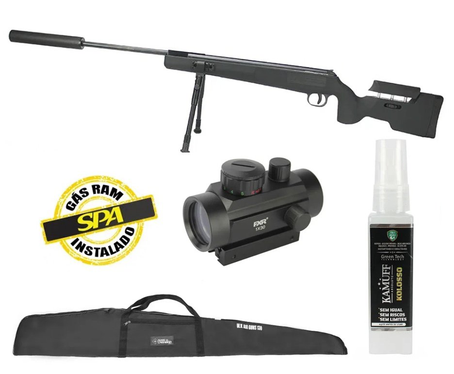 Carabina De Pressão Eagle Black 1250 Sniper Gas Ram 70kg 5.5mm SPA ARTEMIS + Red Dot + Capa