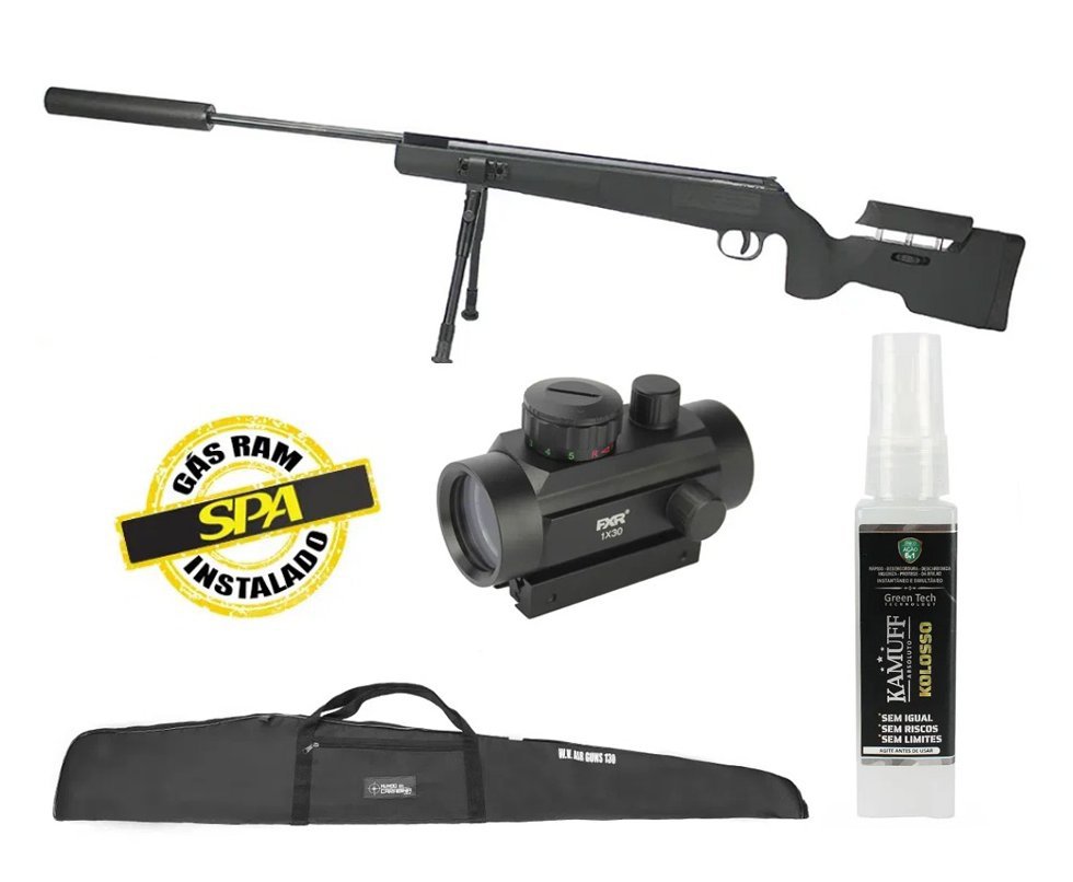 Carabina De Pressão Eagle Black 1250 Sniper Gas Ram 70kg 5.5mm SPA ARTEMIS + Red Dot + Capa