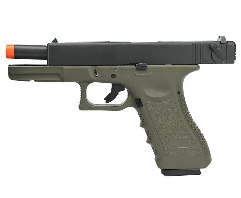 Pistola Airsoft GBB Green Gas Glock R18 OD Blowback 6mm Army Armament + KIT