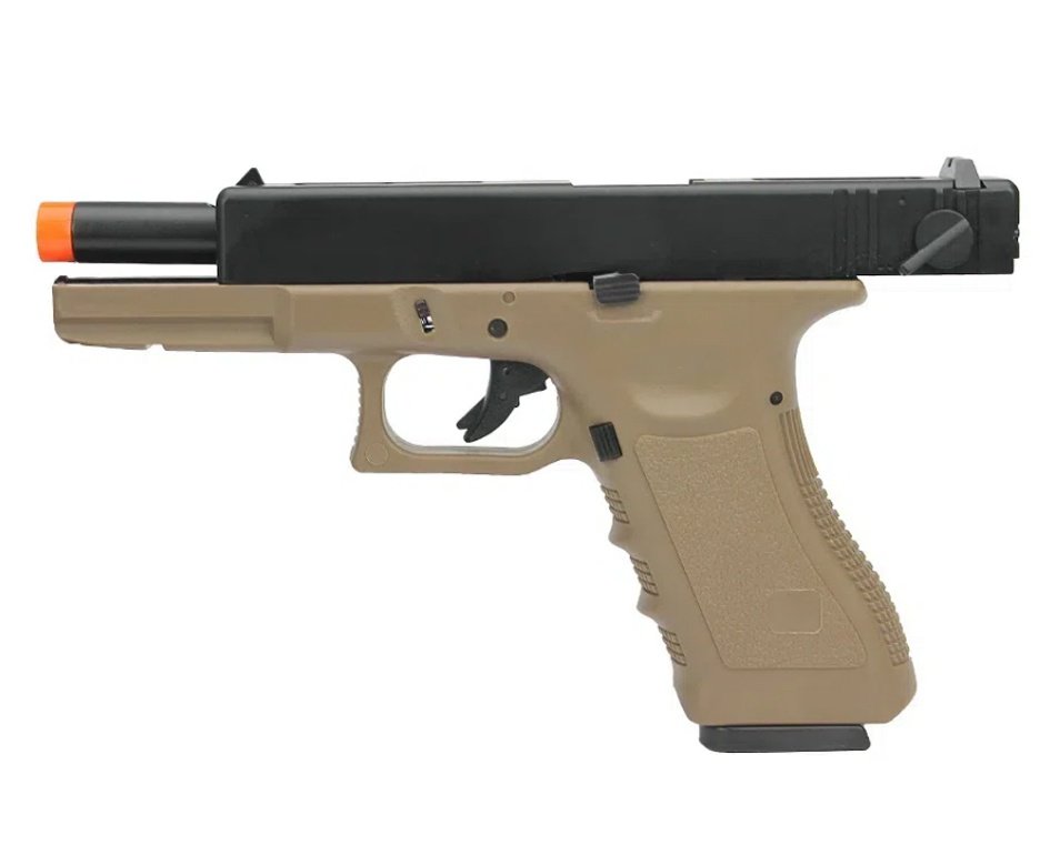Pistola Airsoft GBB Green Gas Glock R18 TAN Blowback 6mm Army Armament + KIT