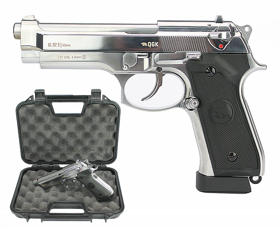 Pistola de Pressão Gás CO2 KL92 M92 Silver Blowback Full Metal 4,5mm QGK