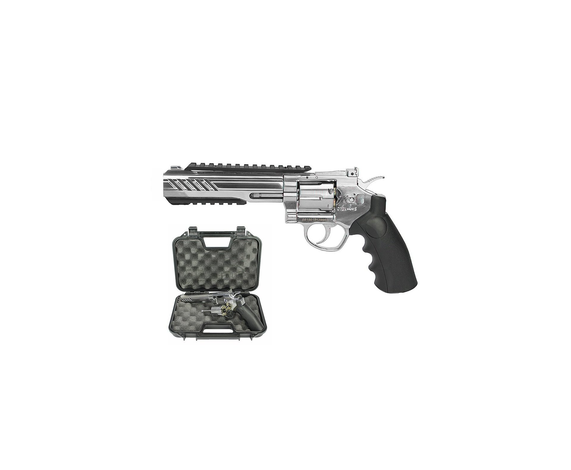 Revólver Pressão Gás CO2 Titan 6" Inox S Full Metal Esferas de aço 6mm QGK