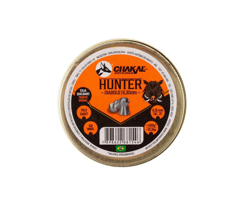 Chumbinho para Carabina de Pressão Hunter Diabolo 6,35mm 150und - Chakal