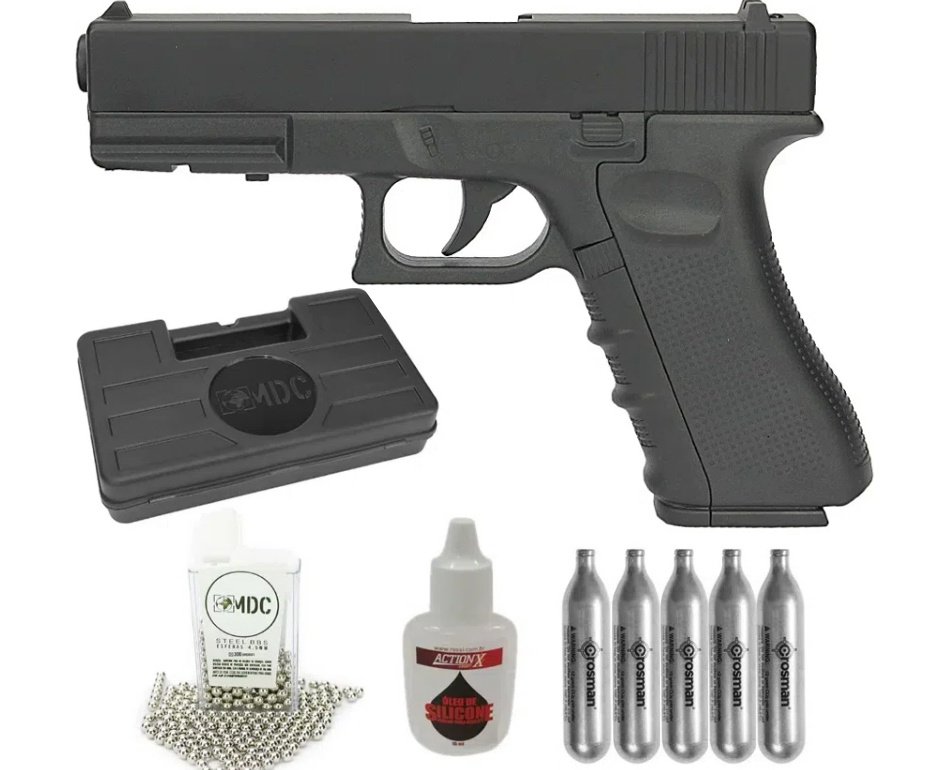 Pistola de Pressão Gás CO2 G17  K17 II Glock Full Metal 4.5mm QGK + CO2 + Case + BBs